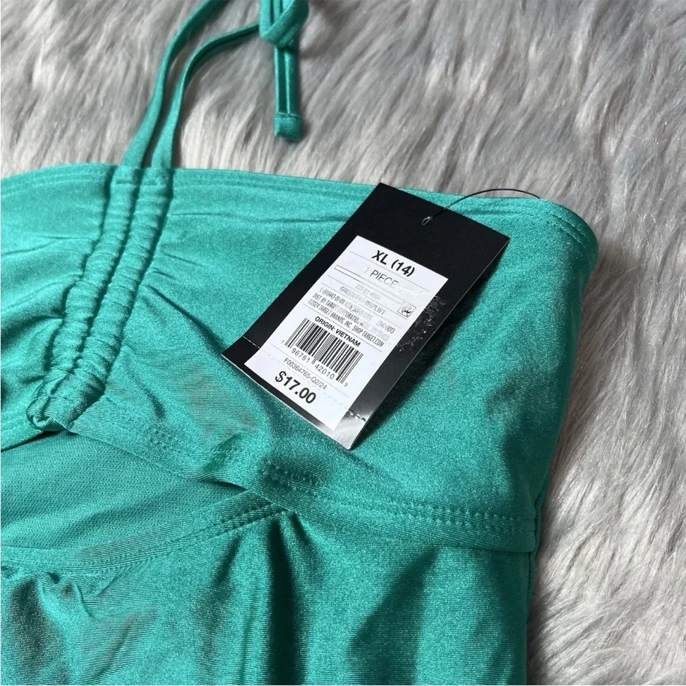 Art Class Target Girls Green One Piece Cut Out Halter Swimsuit XL 14
